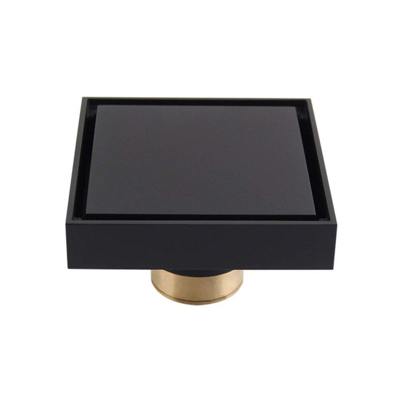 orhemus 4 inch Solid Brass Square Shower Floor Drain with Tile Insert Grate Removable Cover Hair Catcher Strainer, Matte Black Plated Finish Anti Clogging and Odor - Image 1